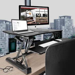 Duronic DM05D2 Sit-Stand Desk Workstation, Desk Convertor, Manually Height Adjustable 14-50cm,  90x59cm Platform - black