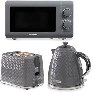 Daewoo Grey Argyle Matching 1.7L Jug Kettle, 2 Slice Toaster and Microwave Set