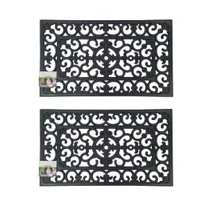 simpa Heavy Duty Rubber Door Mat - Set of 2 Standard Mats 75cm (L) x 45cm (W). Wrought Iron Style Design.