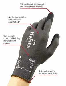 Ansell HyFlex 11-840 Nitrile-Coated Work Gloves - Size 9