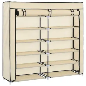 Berkfield Shoe Cabinet with Cover Cream 115x28x110 cm Fabric