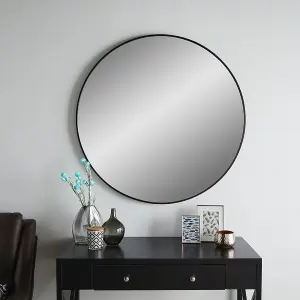 Round Mirror Bexley Wall Mounted with Black Metal Frame 3cm Frame Depth -100cm Diameter for Hanging in Living Room or Dining Room