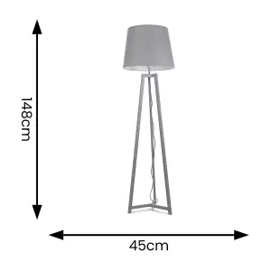 ValueLights Lottie Grey Wood Tripod Floor Lamp with Grey Tapered Shade