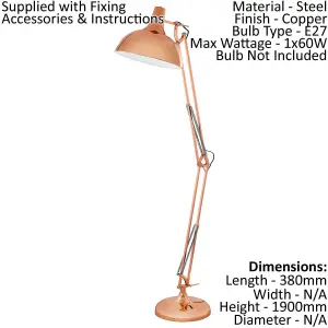 Table Desk Lamp Colour Copper Adjustable In Line Switch Bulb E27 1x60W