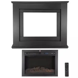 Modern Black White Electric Fireplace with Remote Control, Triangle LED Log Fire, and Stylish Mantle