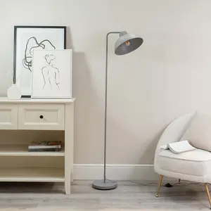 ValueLights Morris Grey Metal Stem Standing Floor Lamp with Angled Dome Shade for Living Room office