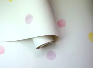 Holden Decor Watercolour Polka Dots Pink / Yellow Children's Dots Smooth Wallpaper