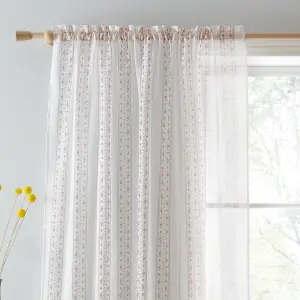 Catherine Lansfield Floral Stripe 55x90 Inch Slot Top Voile Curtain Panel White