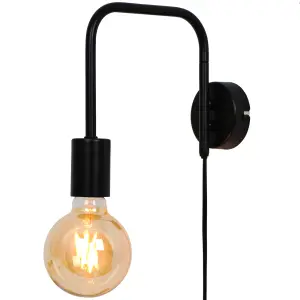 GoodHome Ghlin Industrial Matt Black Plug-in Wall light