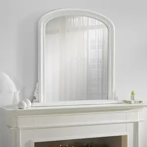 Arched Shape Overmantle Mirror With White Metal Frame, Canterbury Of H86 x W88 x D6 cm, Handcrafted, Stylish, Durable Home Décor