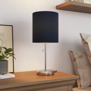 GoodHome Penistone Straight Brushed Navy Chrome effect Table lamp