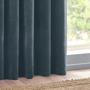 Yard Heavy Chenille Velvet Eyelet Curtains, Marine Blue