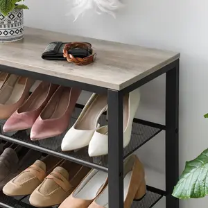 16 Pair Shoe Storage Bench Greige