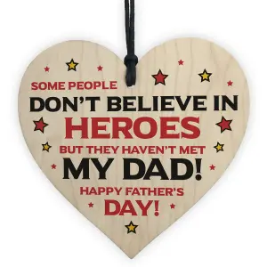 Novelty Fathers Day Gift Superhero Theme Wood Heart Dad Gift From Daughter Son