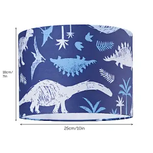 Modern and Fun Dinosaur Themed Navy Blue and White Cotton Children's Lamp Shade