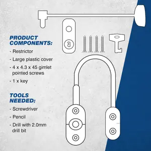 UAP Window Restrictor with Key - Window Safety Locks - 20cm Cable - All Types of Windows - 4 Locks - White