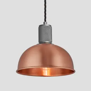 Industville Knurled Dome Pendant Light, 8 Inch, Copper, Pewter Holder