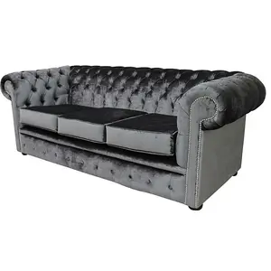 Chesterfield Handmade 3 Seater Sofa Settee Boutique Storm Black Velvet Fabric In Classic Style