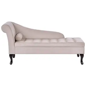 Left Hand Velvet Chaise Lounge with Storage Light Beige PESSAC