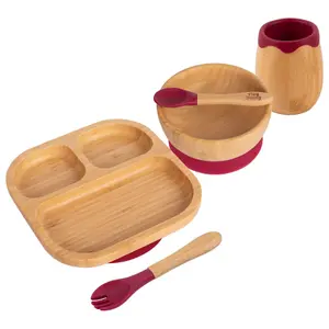 5pc Bamboo Segmented Baby Weaning Set - Red