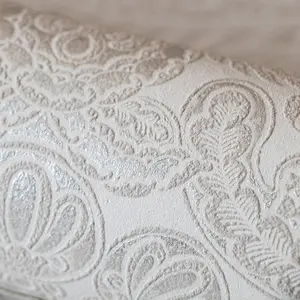 Galerie Adonea Ares Antique White Metallic Damask 3D Embossed Wallpaper Roll