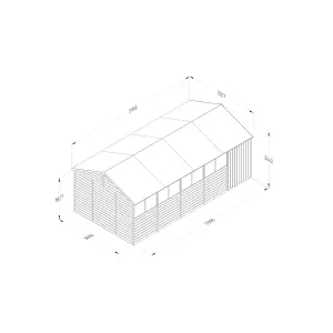 Forest Garden Beckwood Shiplap 20x10 ft Reverse apex Natural timber Wooden Pressure treated 2 door Shed with floor & 8 windows (Base included) - Assembly service included