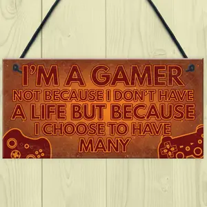 Red Ocean Funny GAMER Bedroom Sign Hanging Plaque Gamer Novelty Gifts For Son Brother Birthday Xmas Gift