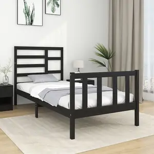 Berkfield Bed Frame Black Solid Wood 75x190 cm 2FT6 Small Single