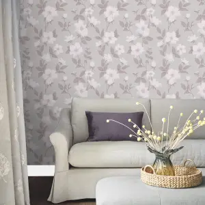 Laura Ashley Fleurir Sugared violet Floral Smooth Wallpaper Sample