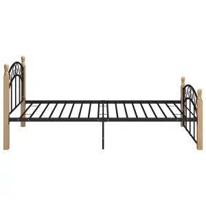 Berkfield Bed Frame Black Metal and Solid Oak Wood 90x200 cm