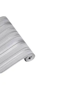 Silver Grey Straight Striped  Non Woven Wallpaper Roll 5m²