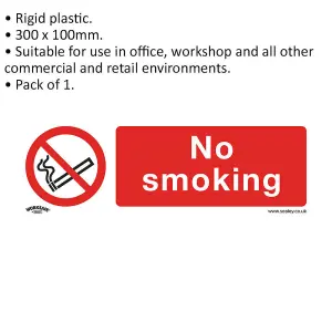 1x No Smoking Health and Safety Sign - Durable Rigid Plastic Warning Plate 300x100mm