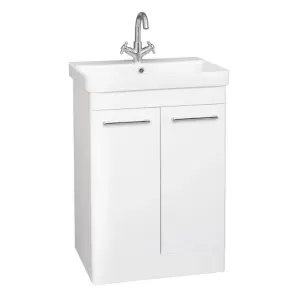 600MM Madison Floor Standing 2 Door Unit & Ceramic Basin - White Gloss