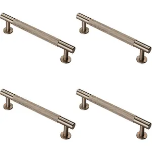 4x Knurled Bar Door Pull Handle 158 x 13mm 128mm Fixing Centres Satin Nickel