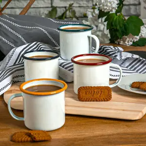 Argon Tableware - White Enamel Mugs - 375ml - 4 Colours