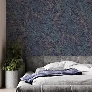 Superfresco Easy Scattered Leaves Blue/Copper Leaves Wallpaper