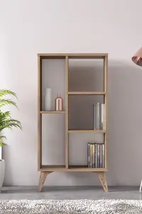 Frame Bookcase Free Standing Storage Shelf, 55 x 25 x 106 cm 5 Display Shelves, Bookshelf, Open Cabinet, Oak