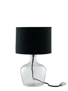 Luminosa HENDRIX Table Lamp with Round Shade Black, Fabric Lampshade 23x37cm