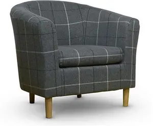 Morris Grey Tartan Fabric Tub Chair