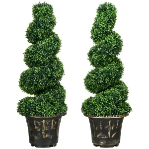 HOMCOM Set of 2 Potted Artificial Plants, Topiary Spiral Boxwood Trees, 90cm