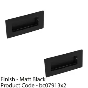 2 PACK - Recessed Sliding Door Flush Pull 102mm x 51mm 12mm Depth Matt Black