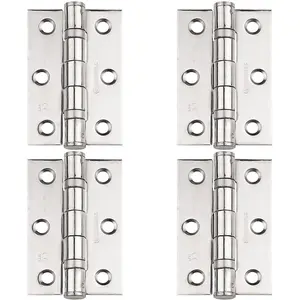 4 PACK - PAIR Grade 7 Heavy Duty Ball Bearing Hinge - 76 x 51mm Bright Stainless Steel