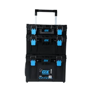 Ox Tooltrek 3 Piece Modular Deep Tool Box + Trolley Wheels + Shallow Box Set Up