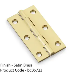 PAIR Solid Brass Cabinet Butt Hinge - 75mm - Satin Brass Premium Cupboard Fixing