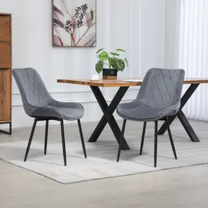 Set of 2 Bovino Velvet Fabric Dining Chairs - Grey