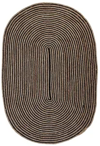 CHAKKAR DARK Stripe Oval Jute Beige Black Rug / 75 cm x 120 cm