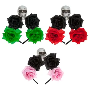 Halloween Glitter Headband 3 Roses Skull Design Trick or Treat Party  Green