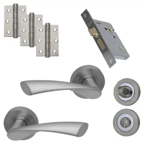 UAP Bathroom Door Handle - Pair - Lever on Rose - Zeta - Bathroom Pack - Complete Set - Satin Nickel