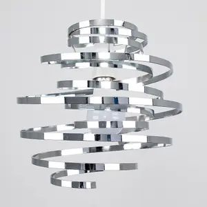 ValueLights Bensson Contemporary Silver Chrome Metal Double Ribbon Spiral Swirl Ceiling Light Pendant