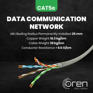 Oren CAT5e 100m Ethernet Cable - 24 AWG Pure Copper Wire - 200 MHz Bandwidth UTP Internet LAN Network Cable